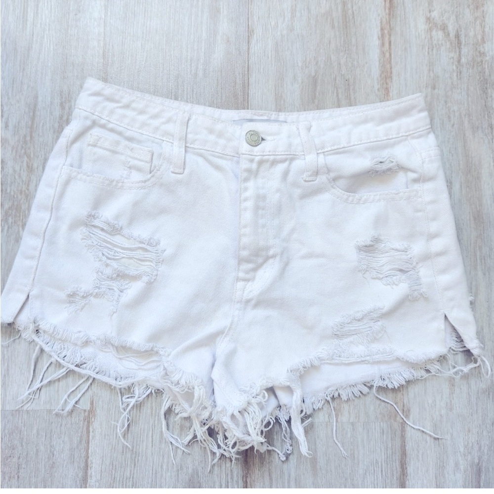 Y2K Style Klique B White Distressed Denim Shorts